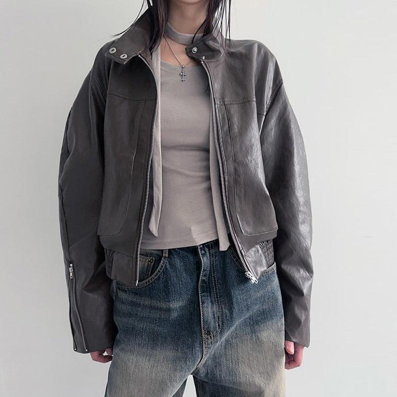 Loose Jacket Coat Women's Outer Leather Coat - Nioor