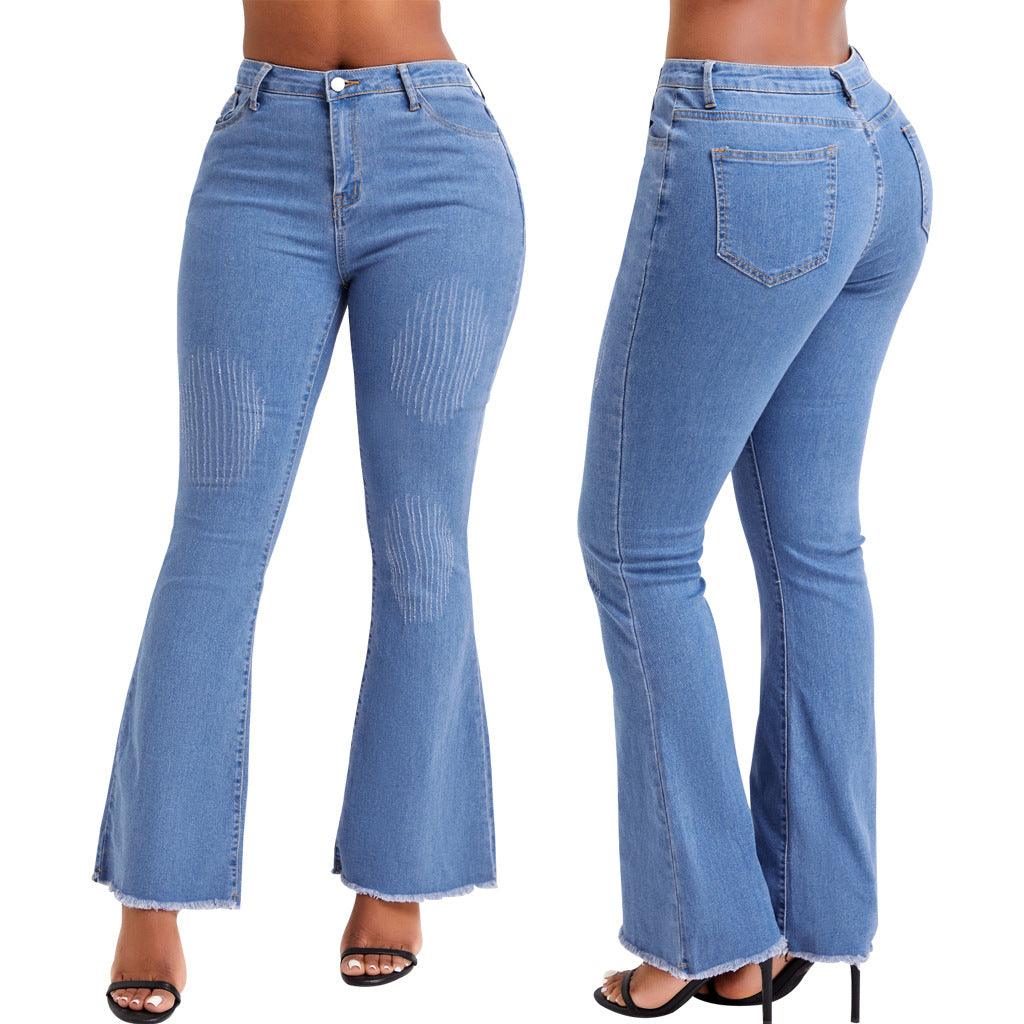 Fashionable All-match Wide-leg Washed Denim Stretch Flared Pants - Nioor