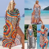 Rayon Printed Robe Seaside Holiday Sun Protection Shirt Beach Dress Bikini - Nioor