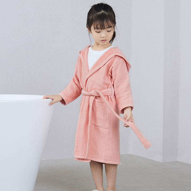 Children's Bathrobes Cotton Towel Material Nightgown Long Sleeve