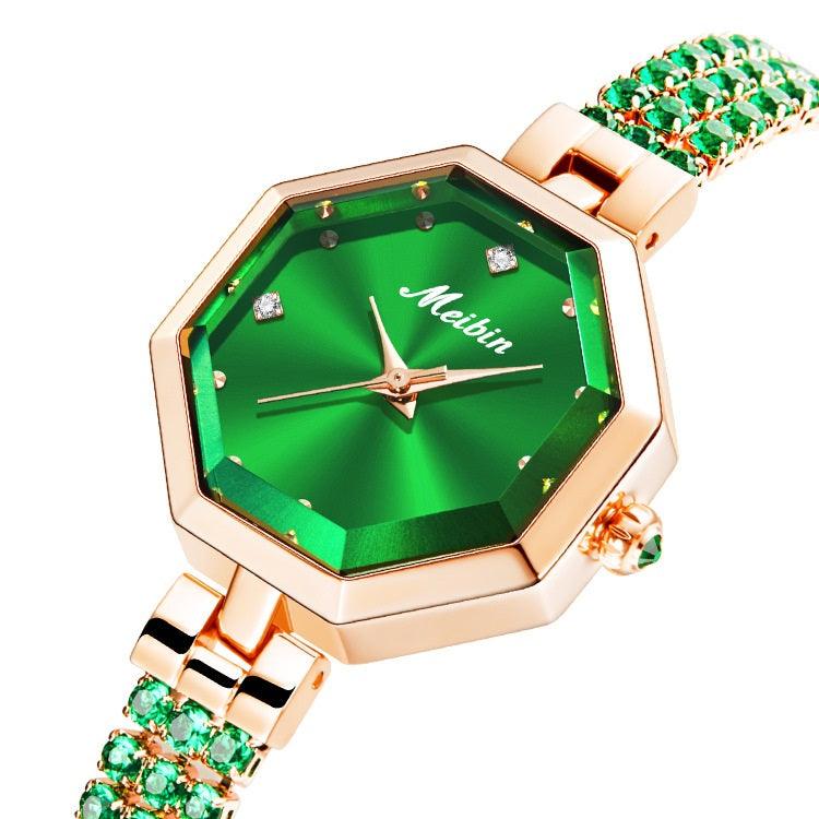 Octagonal Women's Jewelry Buckle Light Luxury Rose Stone British Watch - Nioor