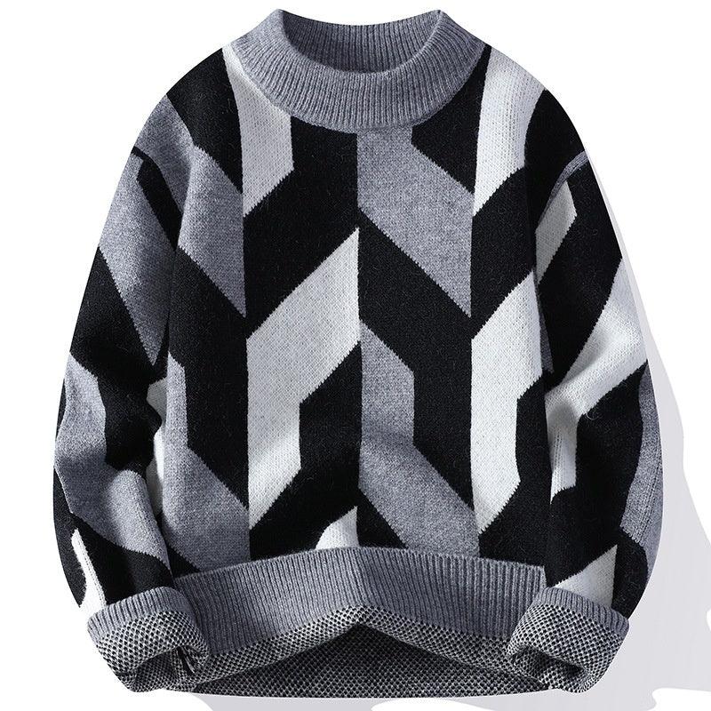 Round Neck Sweater Autumn And Winter Cool Contrast Color Sweater - Nioor