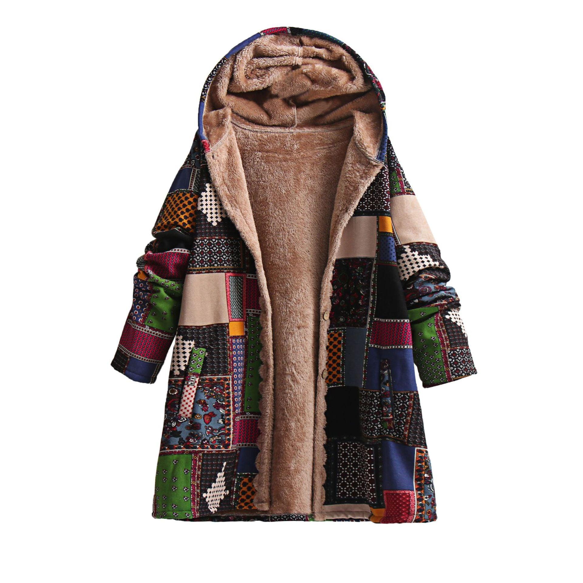 Autumn And Winter New Ethnic Style Cotton-padded Coat Hooded Cotton Jacket Fleece-lined Baggy Coat - Nioor