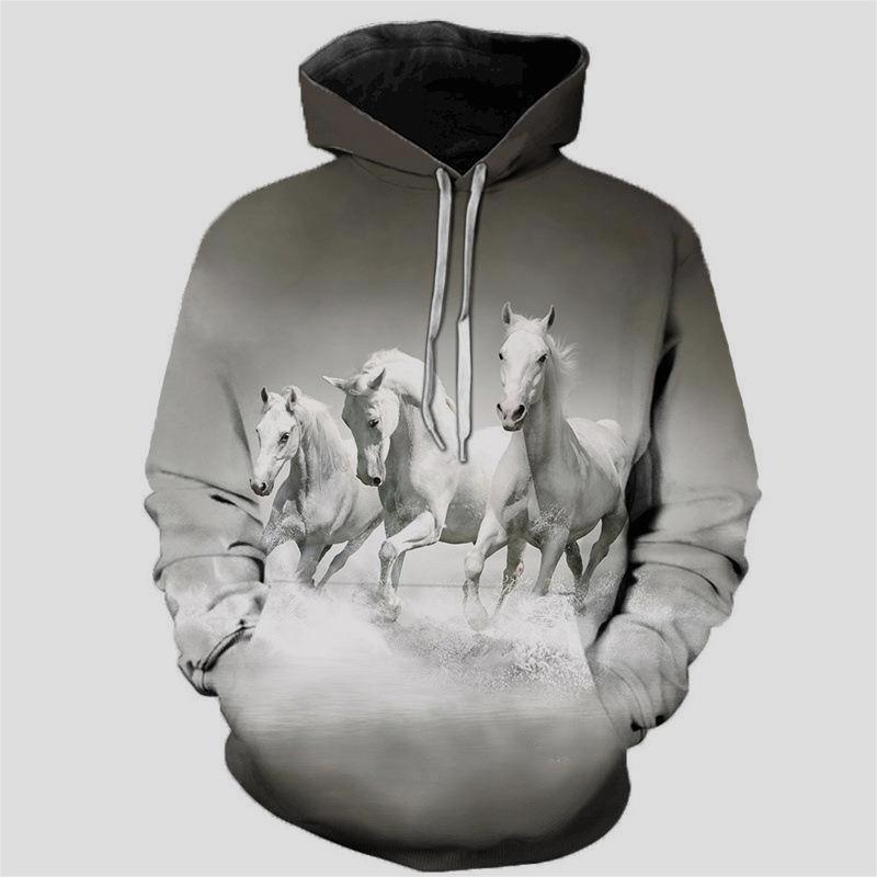 Printed Animal Horse Painting Hoodie Fashion Men Loose Sweater - Nioor