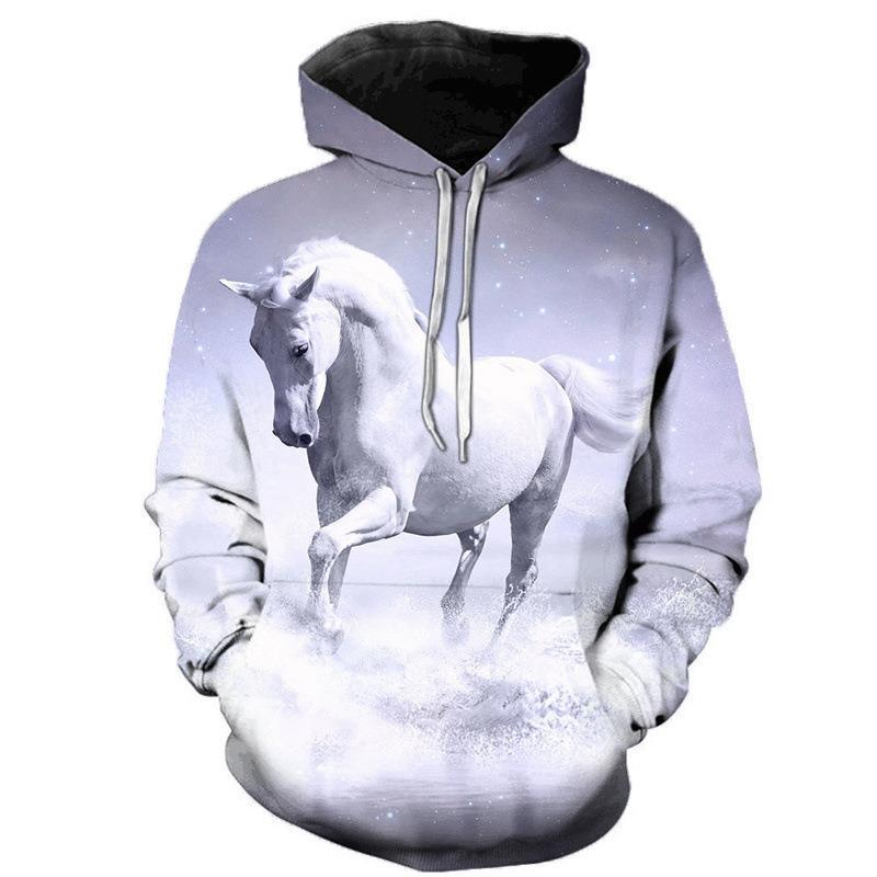 Printed Animal Horse Painting Hoodie Fashion Men Loose Sweater - Nioor