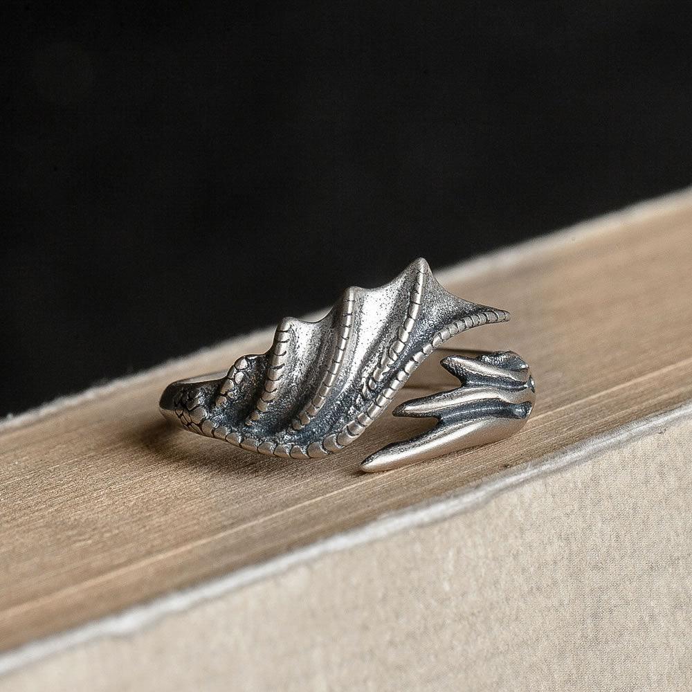S925 Sterling Silver Dragon Wings Ring Hand Jewelry - Nioor