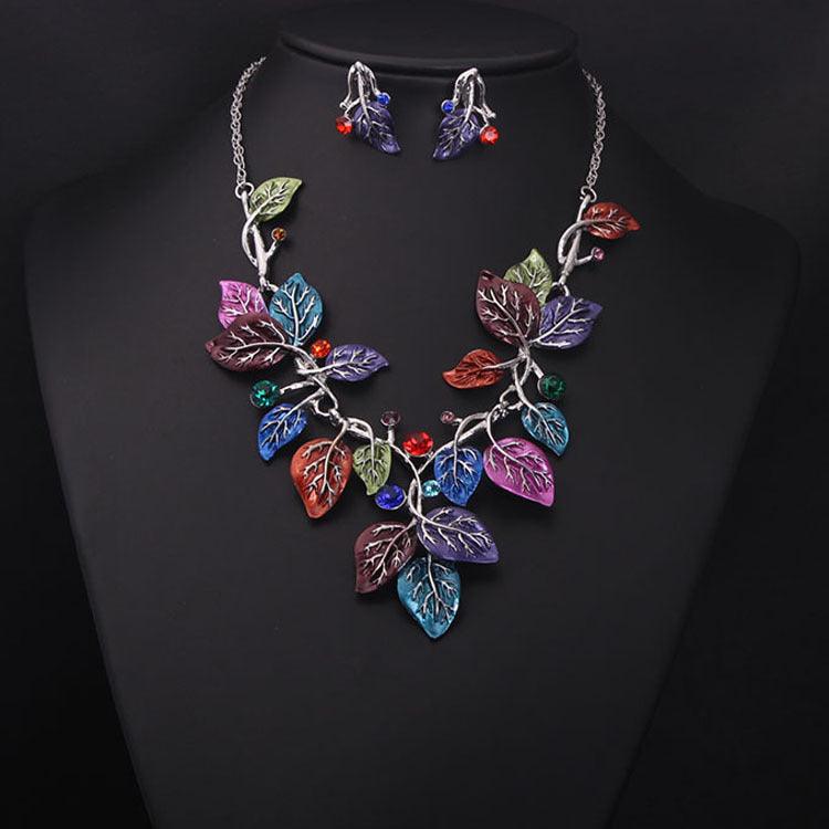 Europe and the United States big jewelry sets, color leaves, short clavicle necklace, bridal dress, female fashion accessories wholesale - Nioor