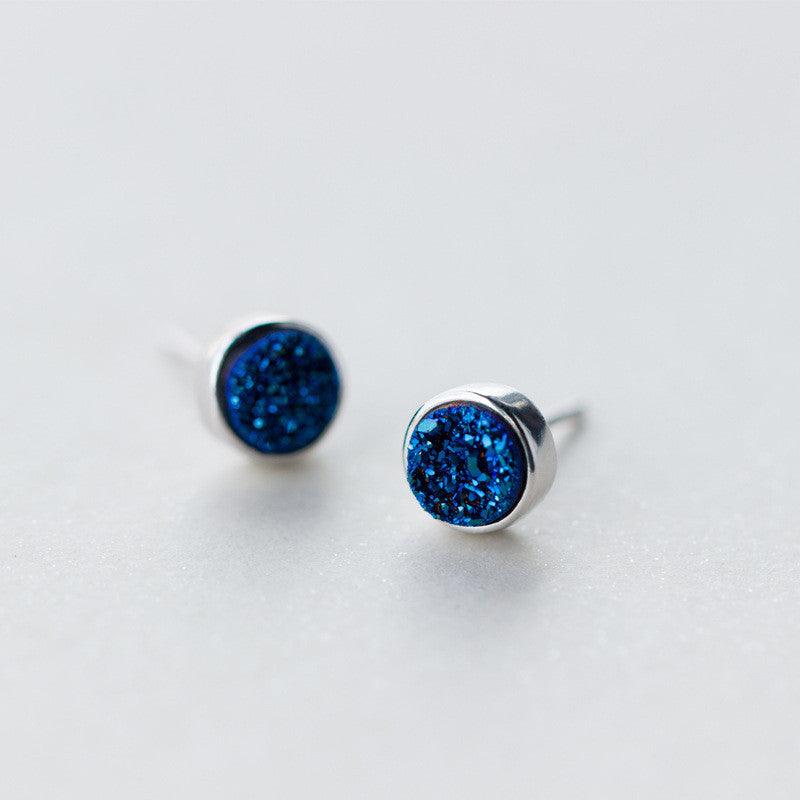 Round Blue Crystal Stud Earrings - Nioor