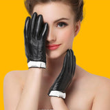 Leather Gloves Ladies Sheepskin Bow - Nioor