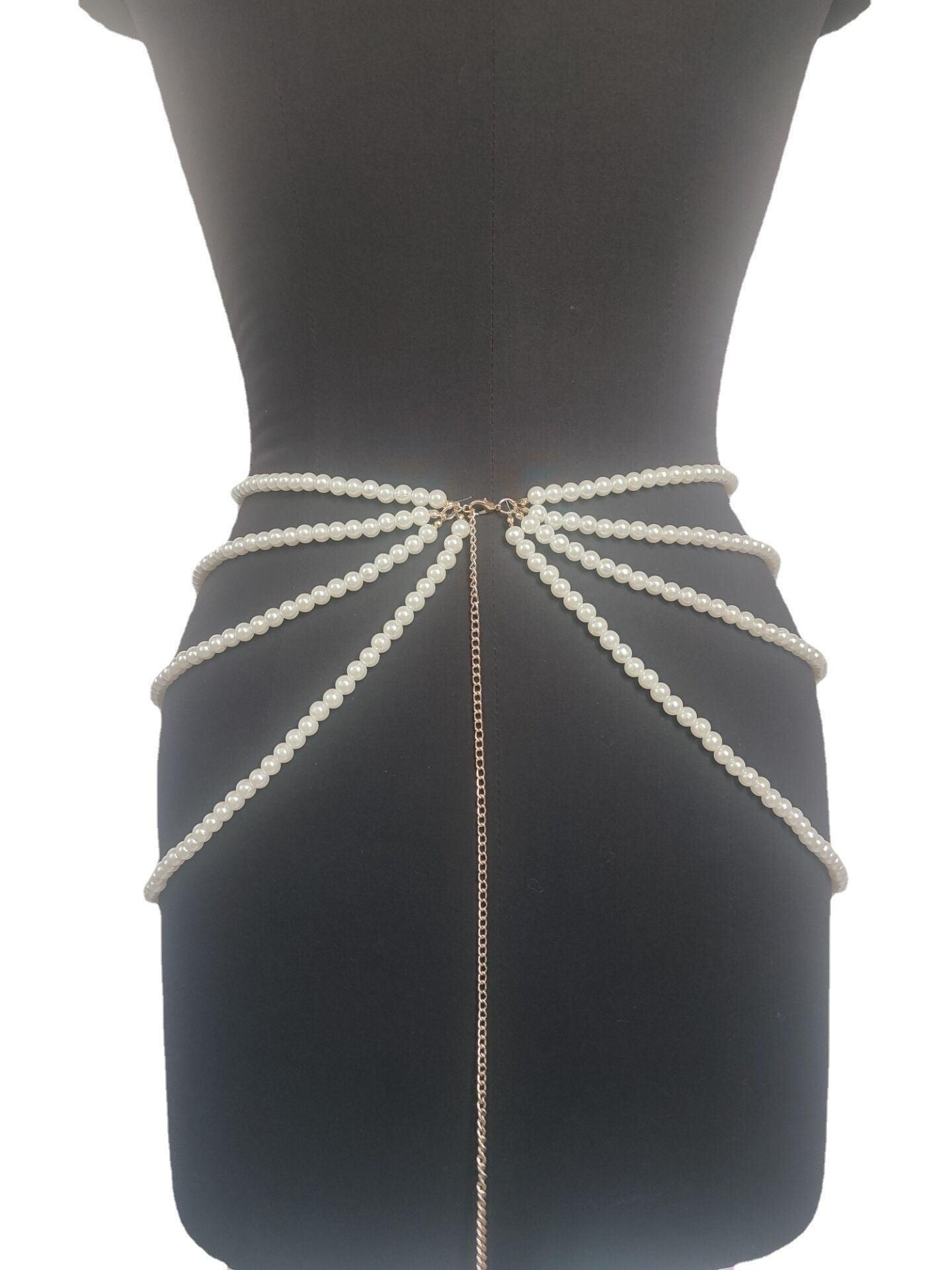 Pearl Connected Multi-layer Tassel Side Swing Waist Chain - Nioor