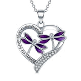 Purple Dragonfly Pendant Necklace in White Gold Plated Sterling Silver - Nioor