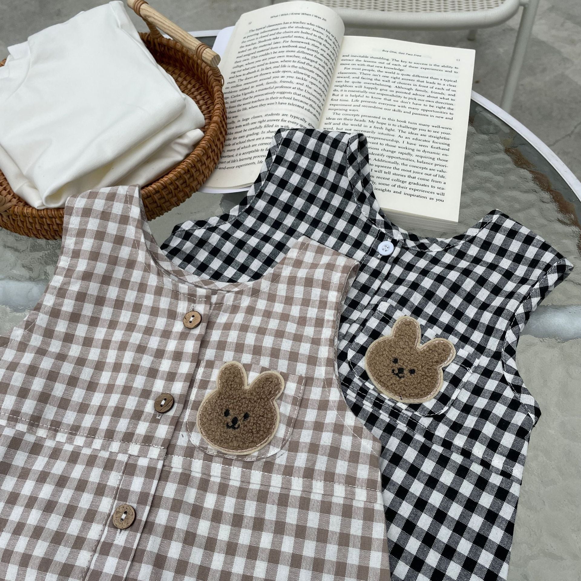 Summer New Thin Type Sleeveless Leotard Baby Boy Plaid Chest Bear Vest Bodysuit Romper