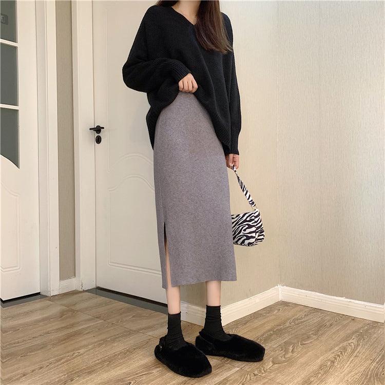 Women's Fashion Solid Color Straight Hip Skirt - Nioor