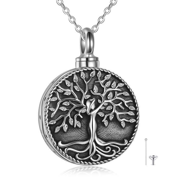 Tree of Life Urn Cremation Jewelry Necklace for Ashes in Sterling Silver Retro - Nioor