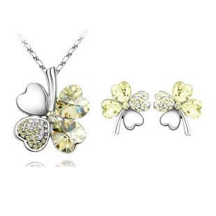 Four-leaf clover crystal necklace earrings - Nioor