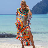 Rayon Printed Robe Seaside Holiday Sun Protection Shirt Beach Dress Bikini - Nioor