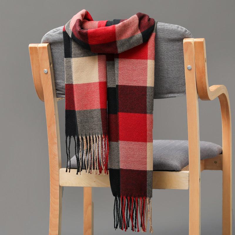 British Plaid Imitation Cashmere Tassels Couple Parent-child Men's Scarf - Nioor