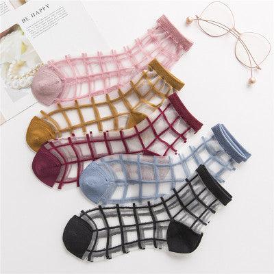 Spring And Summer New Women's Socks Japanese Style Plaid Ultra-thin Transparent - Nioor