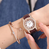 Women's Diamond-embedded Roman Face Simple Fashion All-match Quartz Watch Gift Box - Nioor