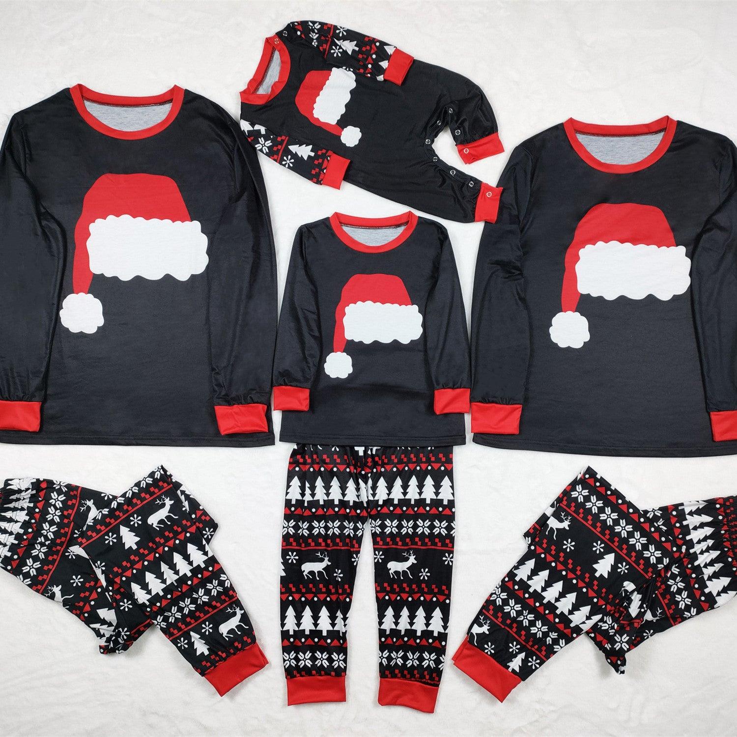 New Autumn And Winter Pajamas Set Home Wear Christmas Hat Printed Parent-child Suit - Nioor