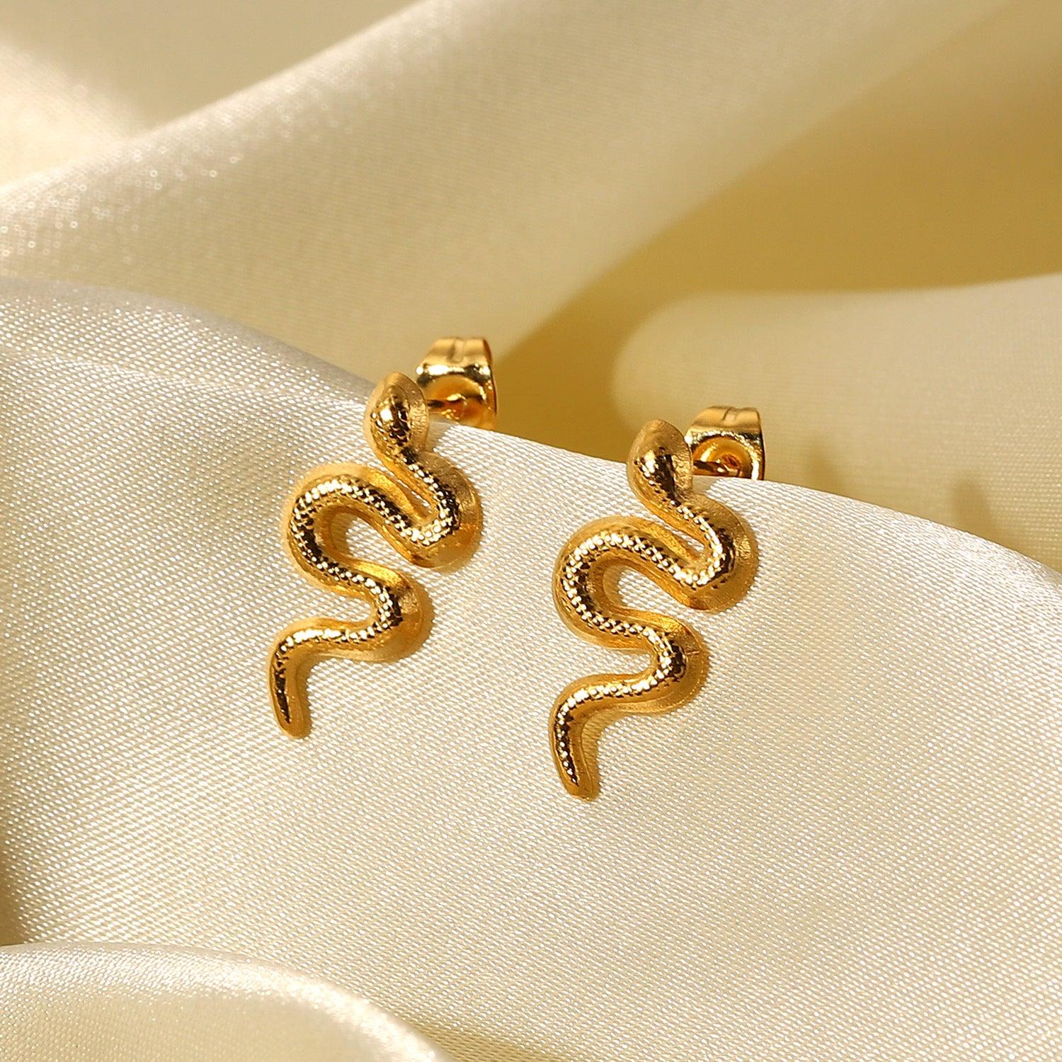 18K Gold Plated Stainless Steel Snake Stud Earrings For Women - Nioor