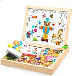 Wooden Magnetic Puzzle Toys Children 3D Puzzle Box Figure Animals Circus Writing Drawing Board Learning Education Toys For Kids - Nioor