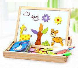 Wooden Magnetic Puzzle Toys Children 3D Puzzle Box Figure Animals Circus Writing Drawing Board Learning Education Toys For Kids - Nioor