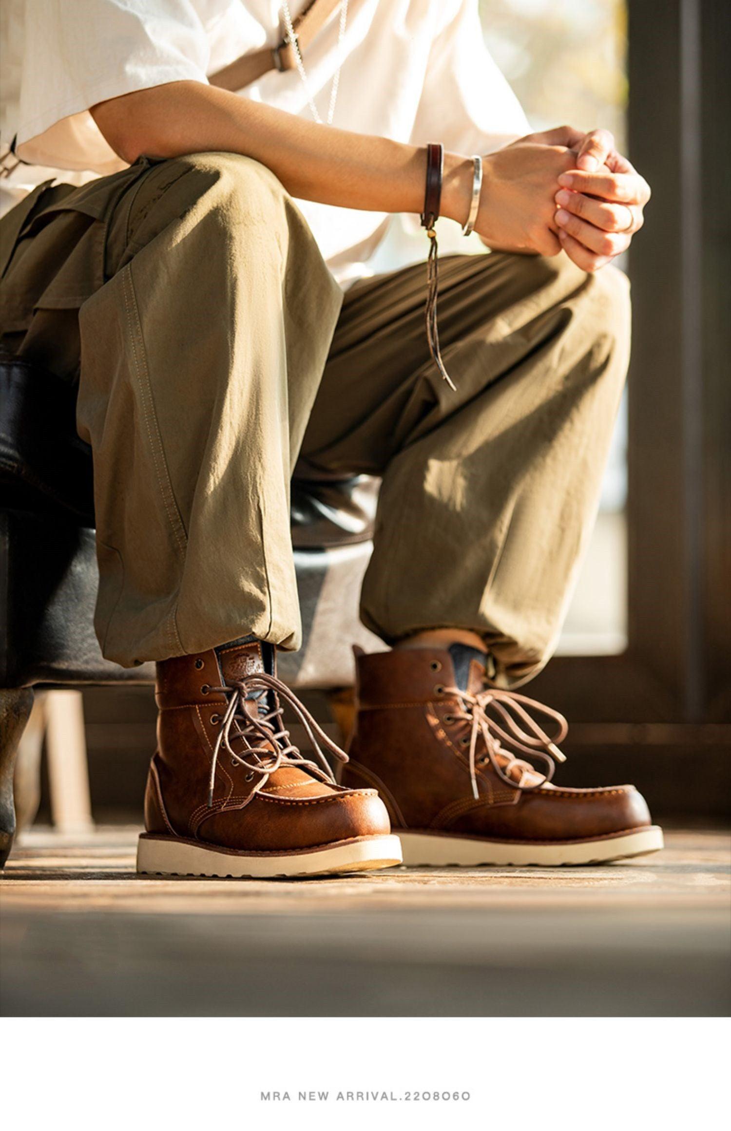 Lapel Vintage Work Boots Men's Denim High-top Boots - Nioor