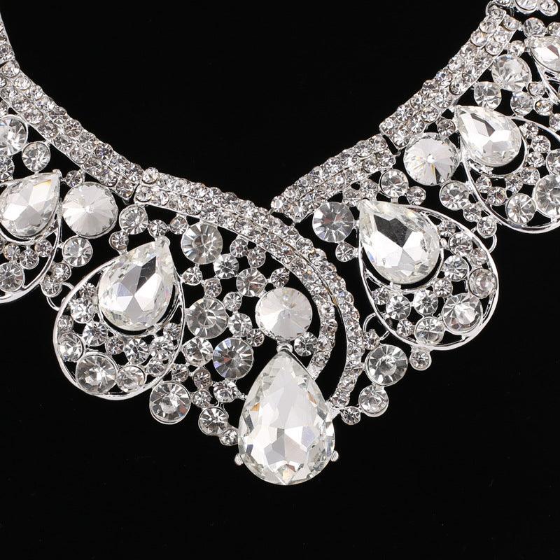 Europe And The United States Korean Super Alloy Rhinestone Wedding Dress Jewelry, Fashion WY Crystal, Europe And America Necklace Earrings Two Sets - Nioor