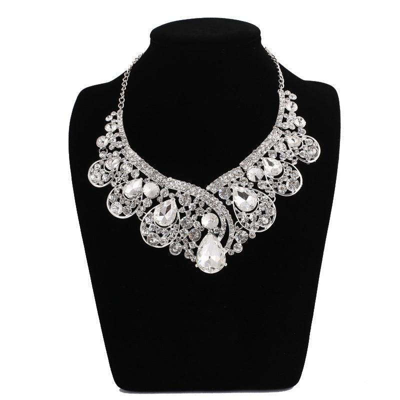 Europe And The United States Korean Super Alloy Rhinestone Wedding Dress Jewelry, Fashion WY Crystal, Europe And America Necklace Earrings Two Sets - Nioor