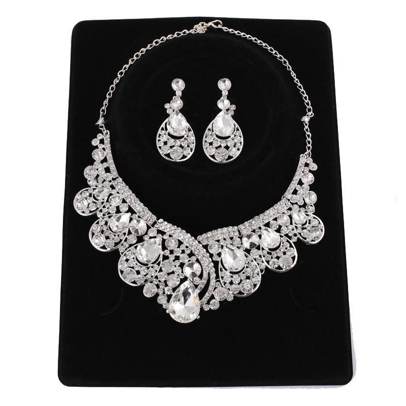 Europe And The United States Korean Super Alloy Rhinestone Wedding Dress Jewelry, Fashion WY Crystal, Europe And America Necklace Earrings Two Sets - Nioor