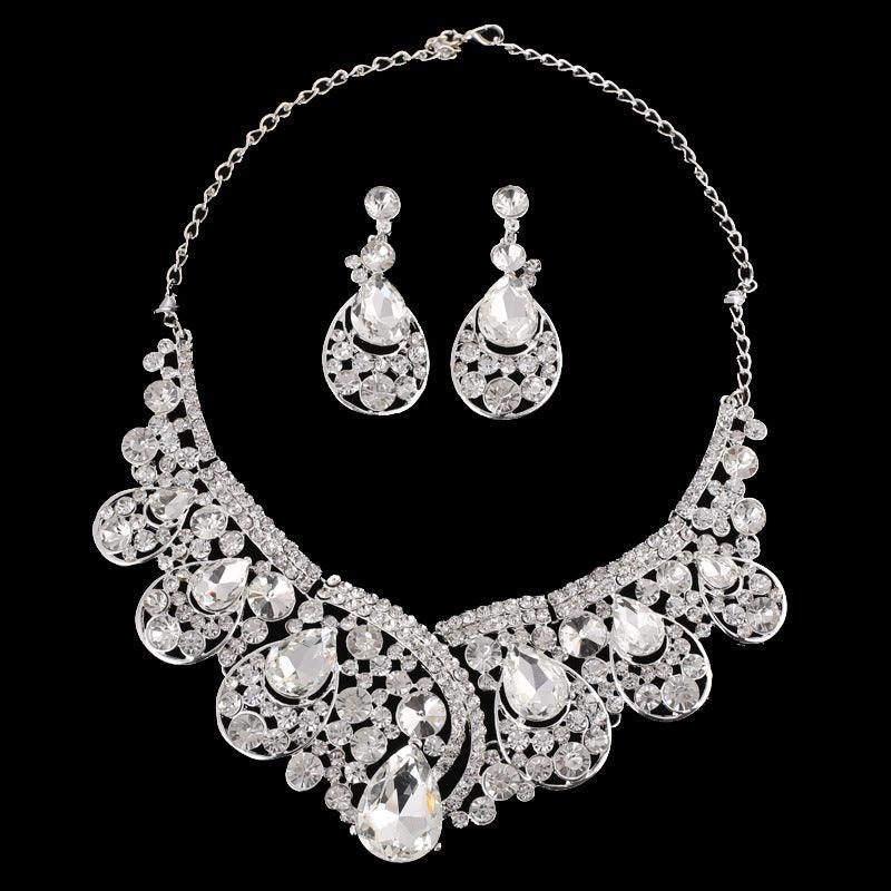 Europe And The United States Korean Super Alloy Rhinestone Wedding Dress Jewelry, Fashion WY Crystal, Europe And America Necklace Earrings Two Sets - Nioor