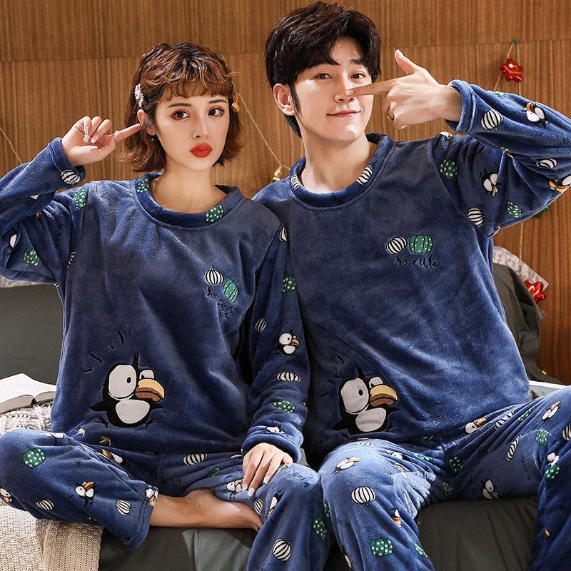 Couples Warm And Velvet Thickened Flannel Home Service Pajamas Set - Nioor