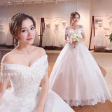 Shoulder-to-shoulder Wedding Dress Bridal Lace Plus Size Thin Shoulder Wedding Dress - Nioor