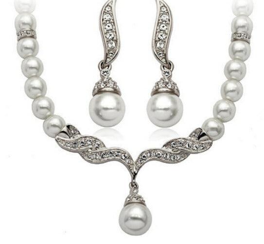 Factory Direct Korean Version, Elegant Angel Wings, Fashionable Pearl Necklace, Earrings, Bridal Suit 9086 - Nioor