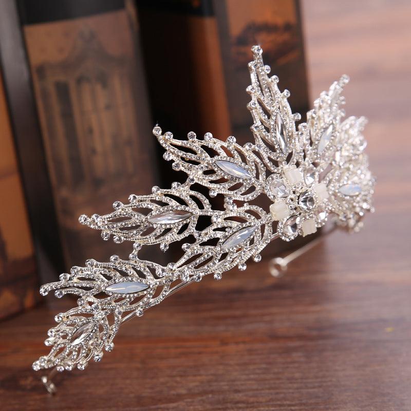 Exquisite Bridal Headband Headdress Handmade Rhinestone Leaf Bridal Crown - Nioor