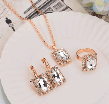 Europe And The United States Personalized Water Drop Color Diamond Necklace, Earrings, Rings Set, Shiny High-end Bridal Jewelry Wholesale - Nioor