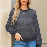 Women's Solid Color Round Neck Off-shoulder Sweater - Nioor