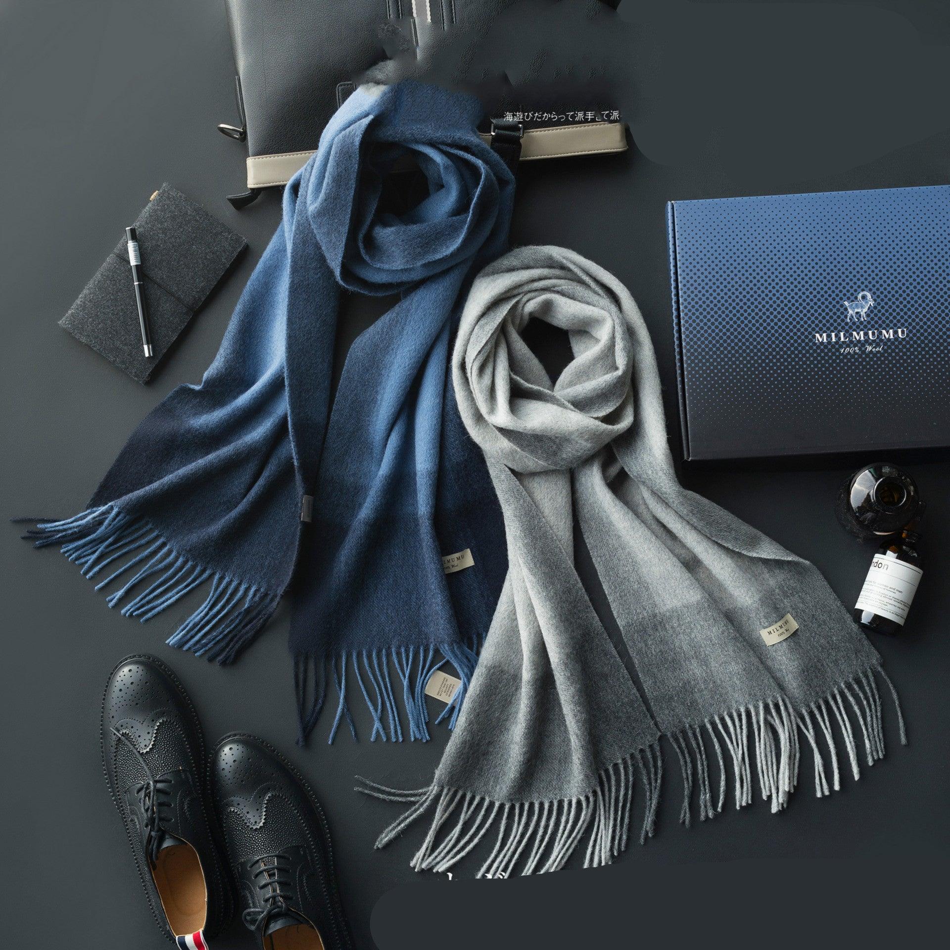 Pure wool scarf men's autumn and winter business simple long thickened boutique - Nioor