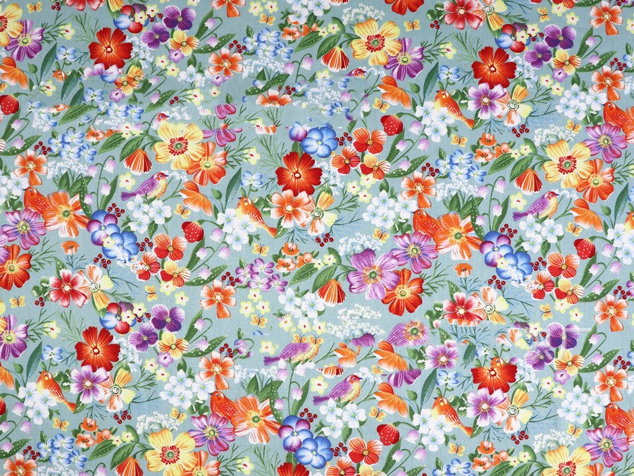 Plant Flower Small Clear Floral Twill Cotton Fabric