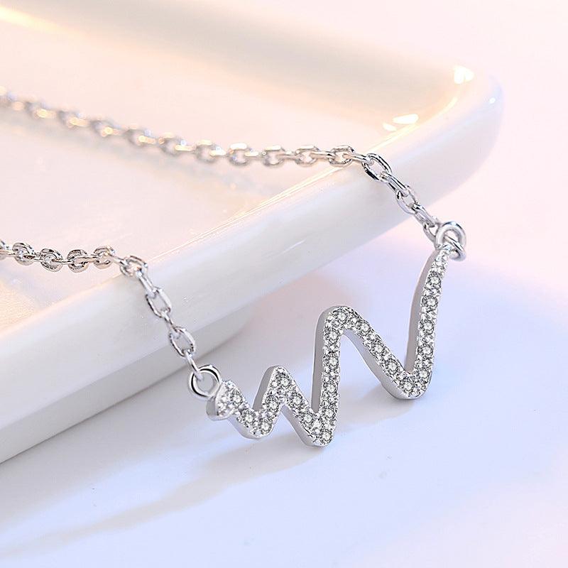 Silver Necklace Korean Lightning Necklace Female Simple ECG Decoding Short Necklace Clavicle Chain With Jewelry - Nioor