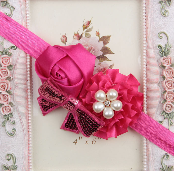 Rose sequin bow headband