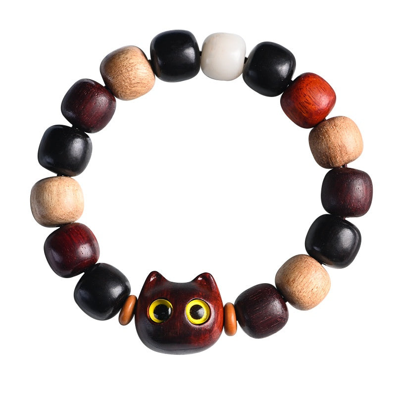 Ebony Carved Kitten Head Wooden Rosewood Beads Bracelet Men And Women