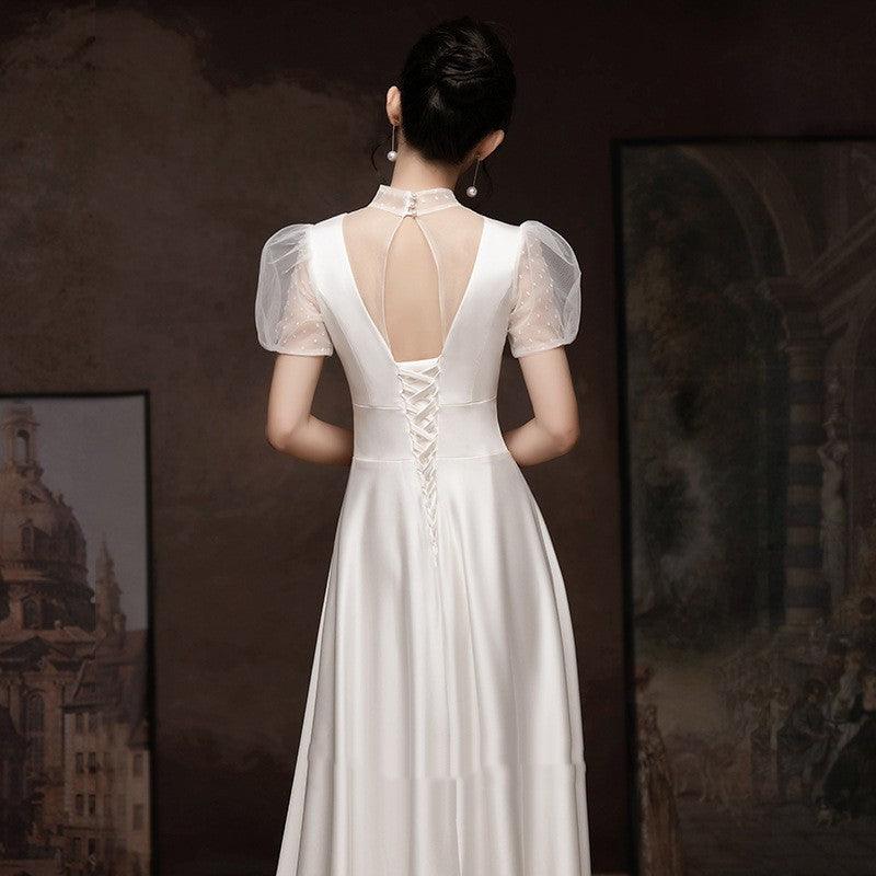 White Engagement Wedding Dress Female French Satin Light Wedding Dress - Nioor