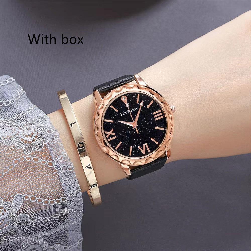 Glitter Face Simple Fashion All-match Belt Women's Watch Gift Box Suit Quartz Wrist Watch - Nioor