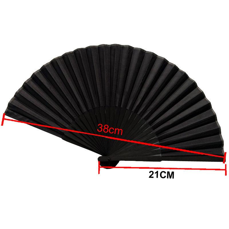 National Style Folding Fan Pure Black Silk Fan - Nioor