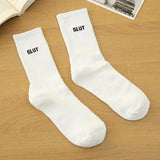 Simple English Letters White Men's And Women's Same Style Comfortable Breathable Calf Socks - Nioor