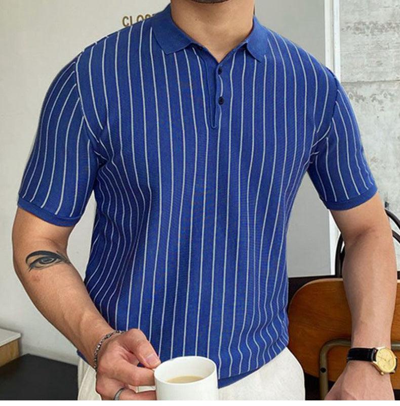 Summer New Striped Slim-fit Short Sleeve Lapel Business - Nioor