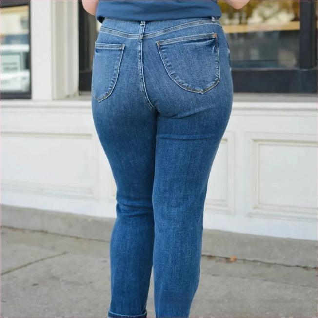 Women's Fashionable Simple High-grinding Elastic Plus Size Jeans - Nioor