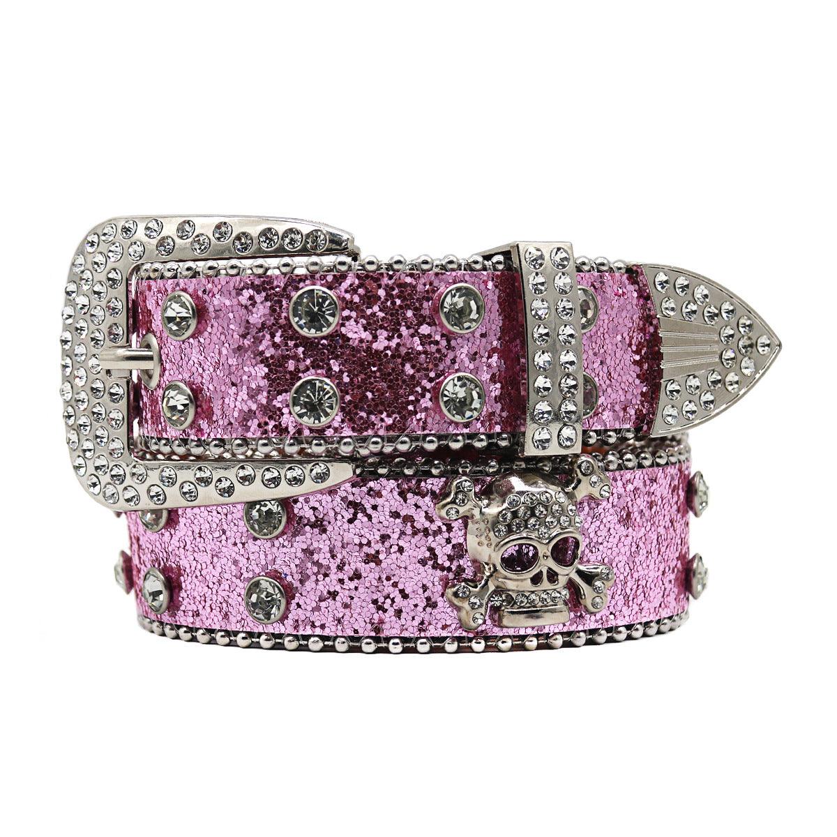 Rhinestone Skull Wide Belt Men - Nioor